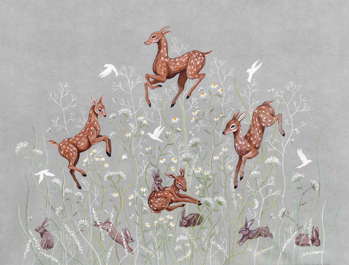 Дизайнерские обои «Bambi fawns» art.NG-00088 цвет: серый — Невская Галерея